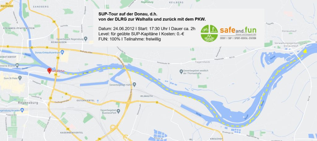 SUP-Tour DLRG zur Walhalla von safeand.fun, Stand Up Paddeling