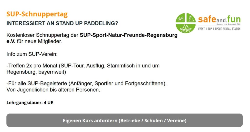 SUP-Schnuppertage I Stand up Paddeling I RegensburgI Fun und Spaß mit safeand.fun